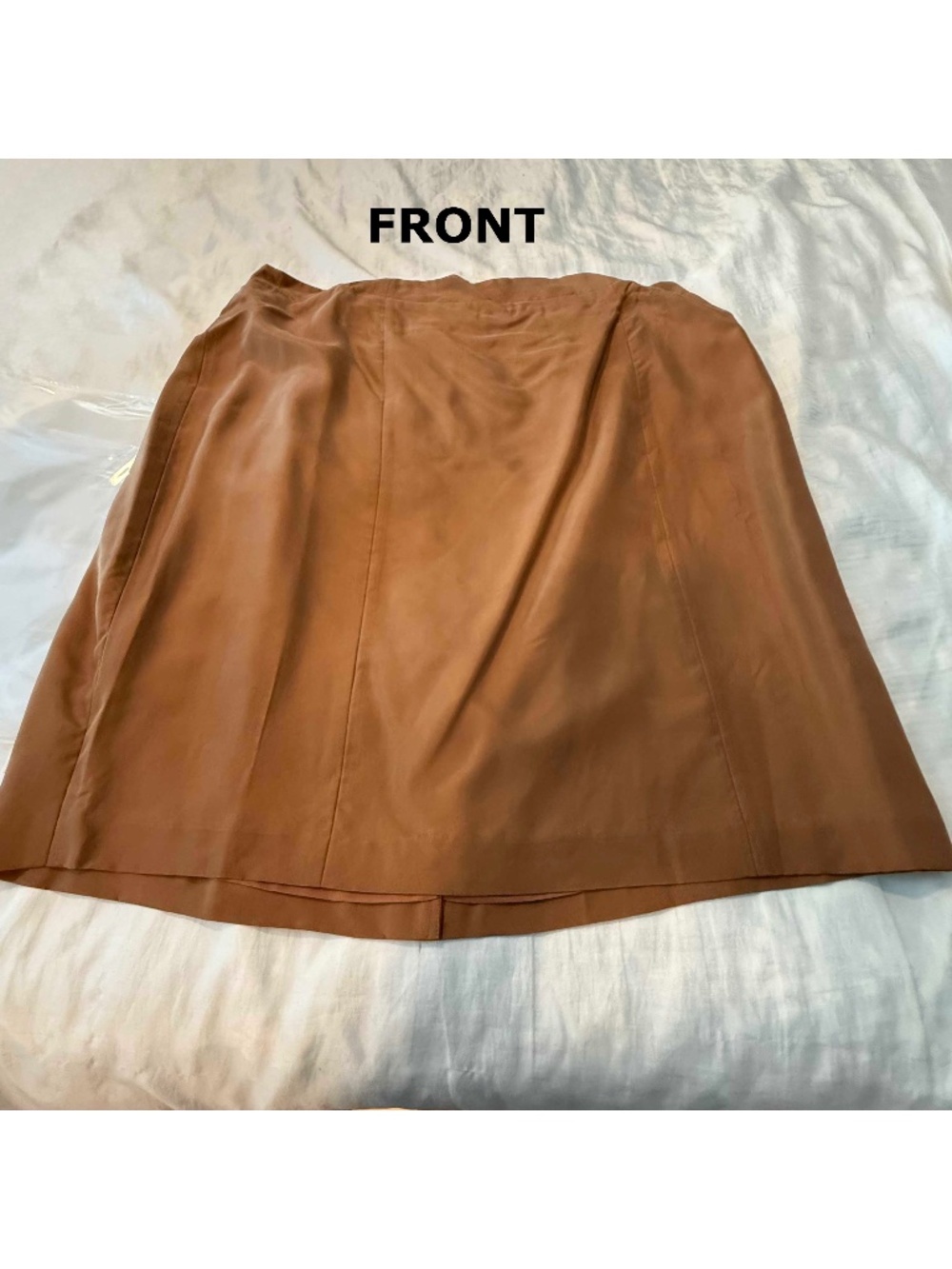 SKIRT, 100% SILK, COPPER COLOUR, SIZE 24, ELASTIC ON PART OF BACK WAIST,